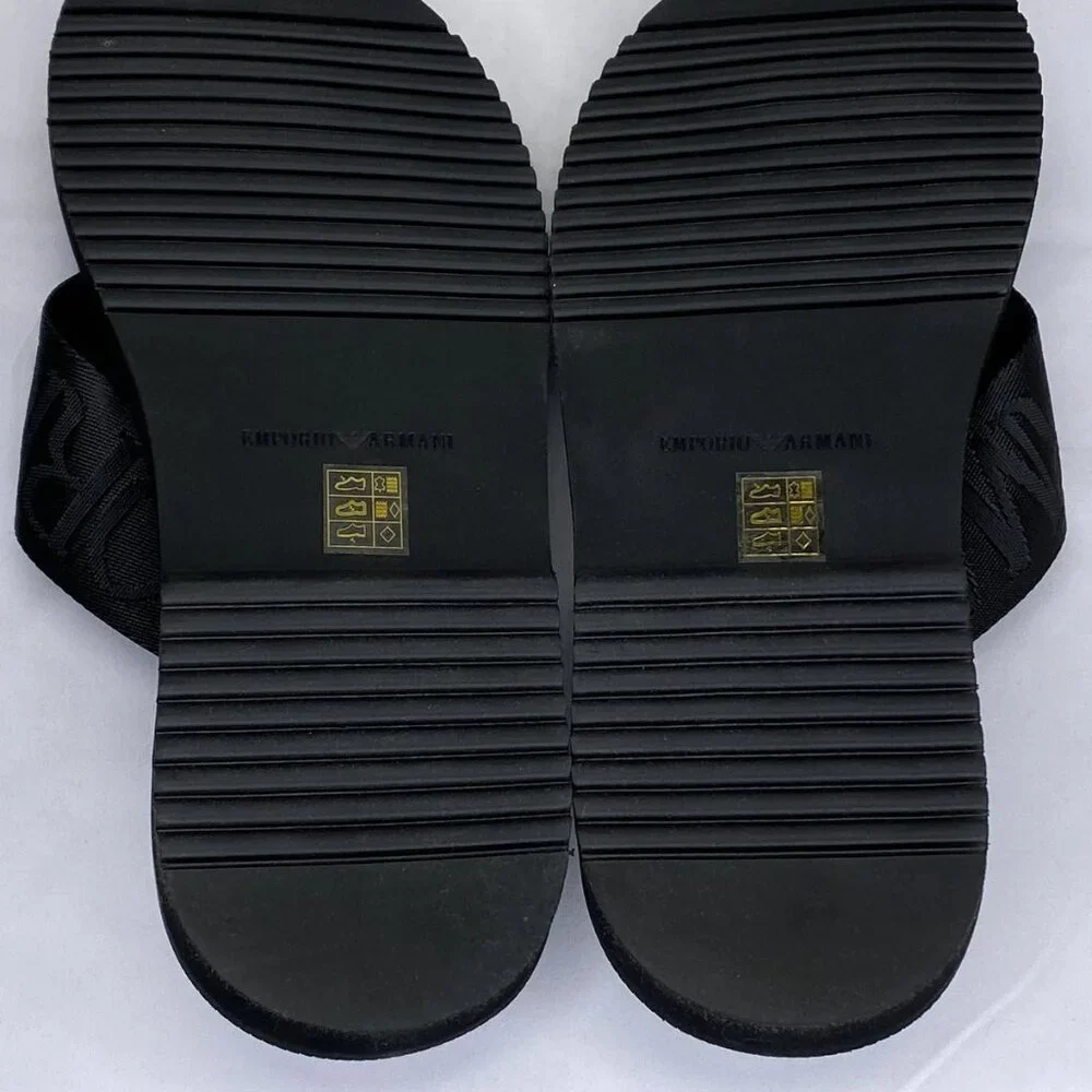 NEW EMPORIO ARMANI Mens Sandals Black Size 11 Logo Tape Thong Slip-On Flat